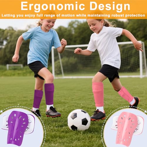 Lightweight Soccer Shin Guards for Kids - 2 Pairs Dust Pink & Purple