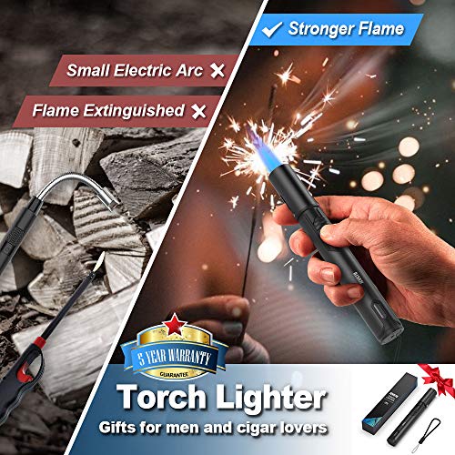 JEVSTU Black Torch Lighter with Fuel Window & Adjustable Flame – Windproof & Refillable for Cooking, Grilling, Survival, Gift