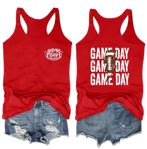 Large Red Women's Football Game Day Graphic Tank Top - LUBERLIN