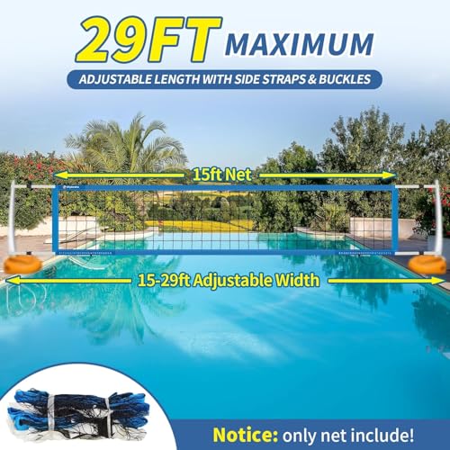 Adjustable Replacement Pool Volleyball Net - 15ft to 26ft