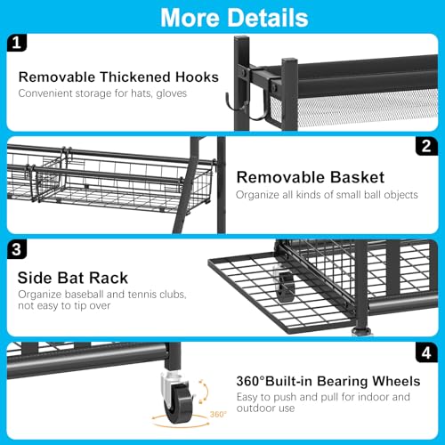 Sports Equipment Organizer with Wheels - Ball Storage Rack