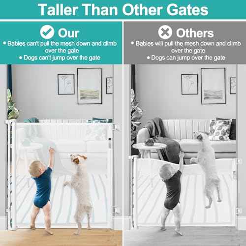 42 Inch Extra Tall Baby Gates for Doorways 55" Wide Retractable Dog Gate Indoor 3.5ft Extra Tall Baby Gates for Dogs Outdoor Retractable Gate for Stairs Prevent Kids/Pets from Jumping Over, White
