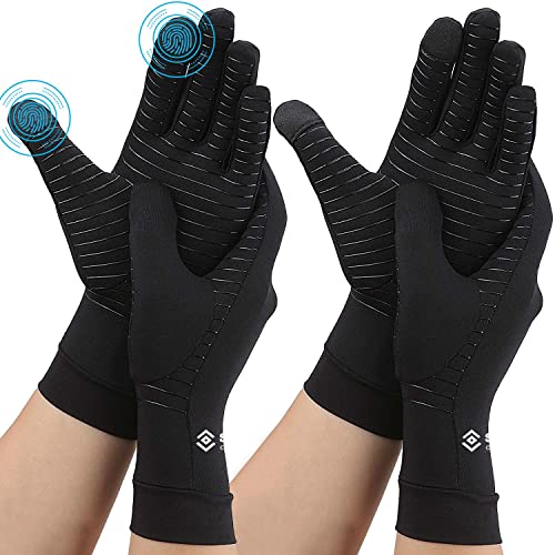 Semikk Medium Black Copper Compression Arthritis Gloves 2 Pairs Touch Screen Support