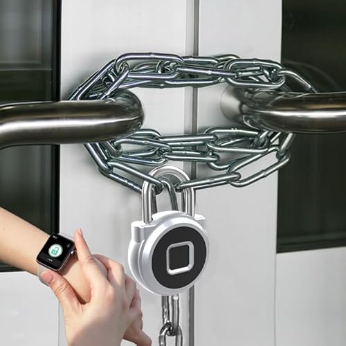 eLinkSmart Gym Locker Padlock with Fingerprint Remote Authorized Unlock Record - Waterproof Security Keyless Smart Lock for School Gym Locker Backpack Gun Case Field Box Silver Support iOS Watch