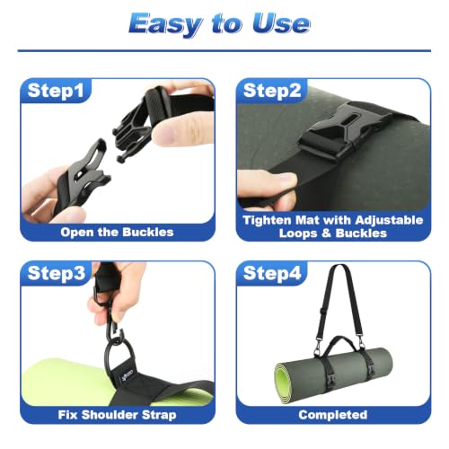 Adjustable Yoga Mat Strap with Shoulder Handle - Black