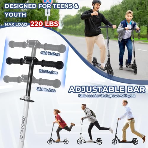 Nattork White Kids & Teen Adjustable Folding Kick Scooter with Large Wheels