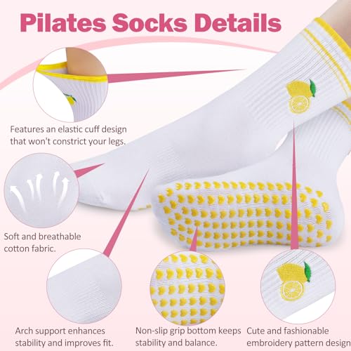 Grippy Pilates Socks for Women - Cute Anti-Slip Cotton Crew - 6 Variants