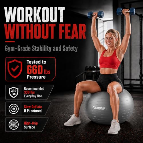 URBNFit 20" Silver Anti-Burst Yoga Ball for Exercise, Pregnancy & Posture