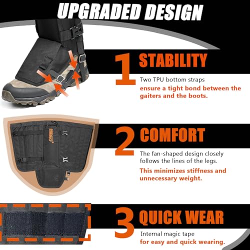 Snake Gaiters for Hunting - Black Adjustable Snake Bite Protection