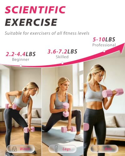 Adjustable Dumbbell Set - 2 to 10 lb Weights for Home - Pink