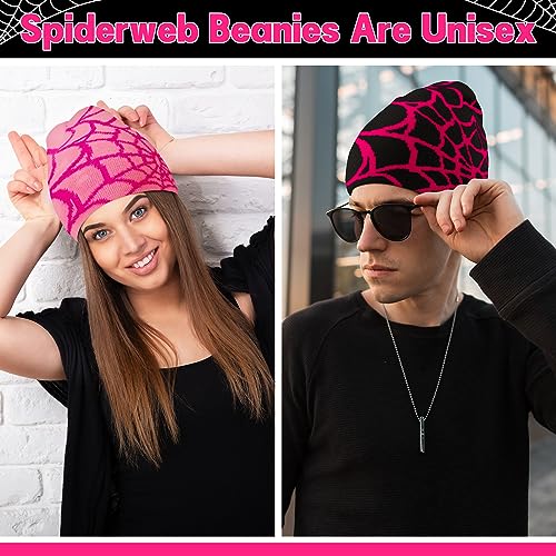 Spider Web Pattern Beanies - 4 Pack Trendy Color Knitted Hats