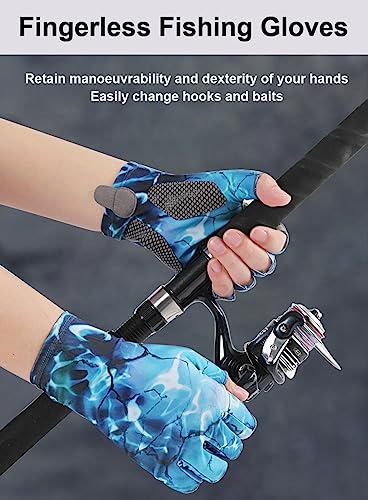 Fishing Gloves - UV Protection Fingerless Gloves for Kayaking, Paddling & More - Blue, Medium