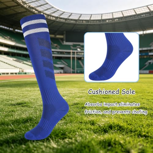 EPEIUS Kids Soccer Socks Cushioned Striped Knee High Boys Girls 4pk