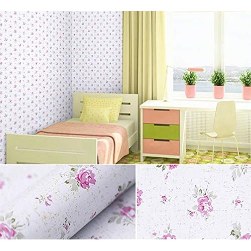 REDODECO Self-Adhesive Retro Pink Floral Wallpaper Paper Shelf Liner Peel & Stick Dresser Drawer Sticker Home Funiture Decorative Paper 17.7inch by 118inch