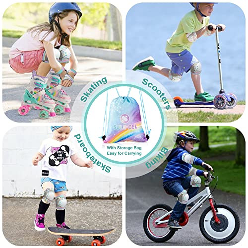 Rainbow Unicorn Protective Gear Set - Knee Pads, Elbow Pads, Wrist Guards - Medium