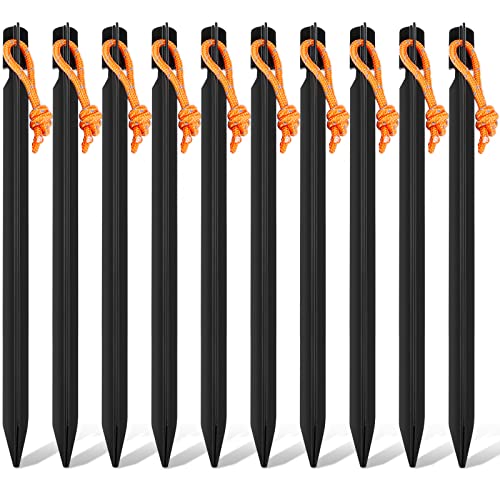 Heavy Duty Aluminum Tent Stakes - 10 Pack with Reflective Drawstring