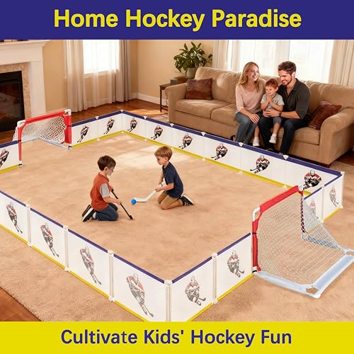 Indoor Mini Knee Hockey Set - Complete 9x8ft Rink with Goals & Sticks