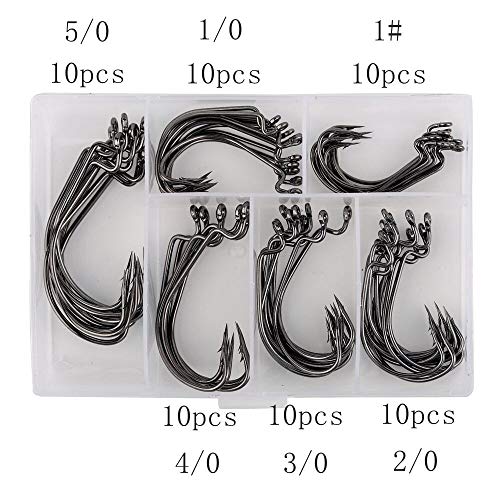 60pcs High Carbon Steel Offset Worm Hooks with Plastic Box