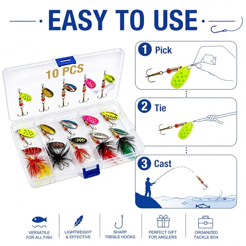 Fishing Lures Kit - 10PCS Inline Spinner Baits for Bass & Trout