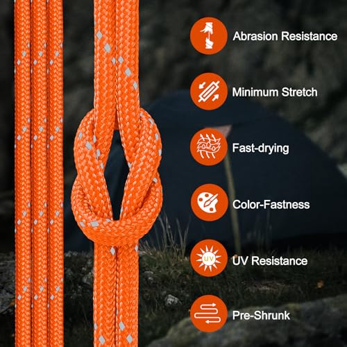 Reflective Paracord Rope 850LB - Heavy-Duty 100FT Orange