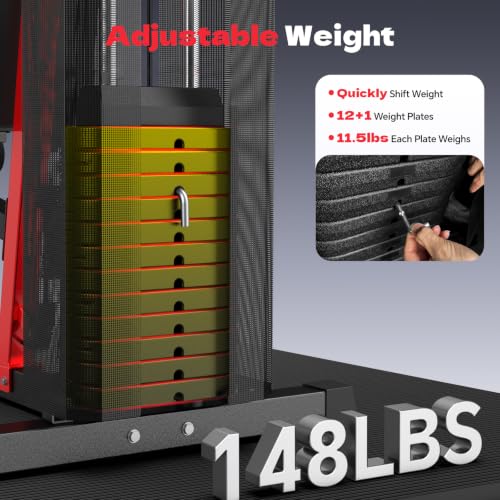 148 LB Weight Stack Home Gym Machine for Full Body Workout - Black Red