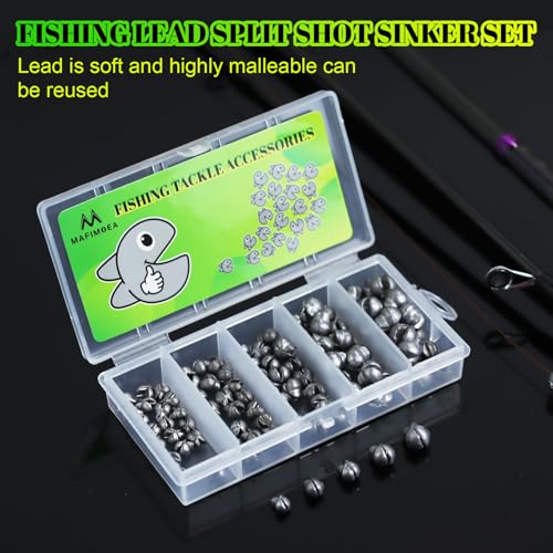Split Shot Sinker Set - 100 Pcs Removable Weights, Mixed Sizes 0.02oz-0.07oz