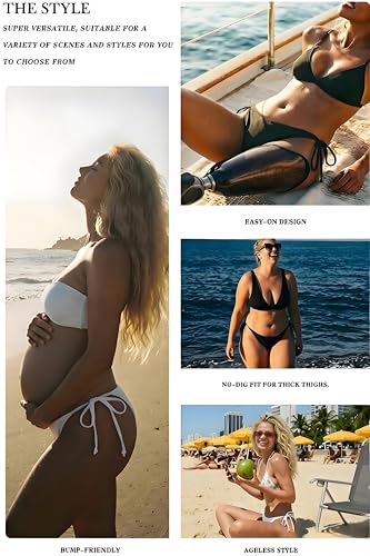 Women's Medium Black Side Tie Bikini Bottom - Moderate Coverage Swimsuit