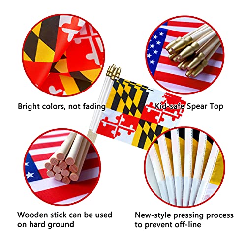 Maryland State Flags 12 Pack Mini Handheld Flags 5x8 Inch for Parties & Parades