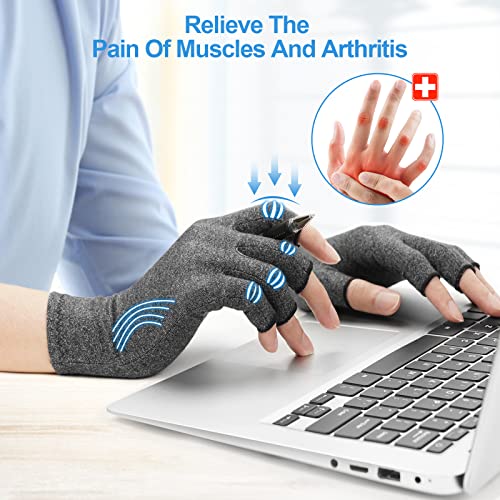 Arthritis Gloves - Fingerless Compression Hand Warmers for Pain Relief - Large