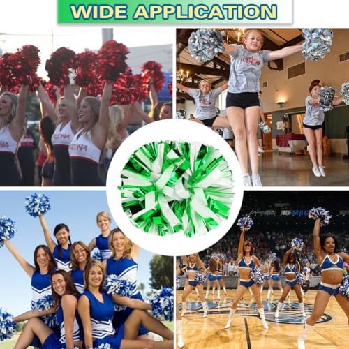 Lovecheer Green and White 2PCS Cheerleading Pom Poms with Baton Handle - Kids & Adults Sports Cheer Accessories