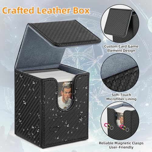 Trading Card Deck Box - Magnetic Storage Case for 110+ Sleeved Cards - Black