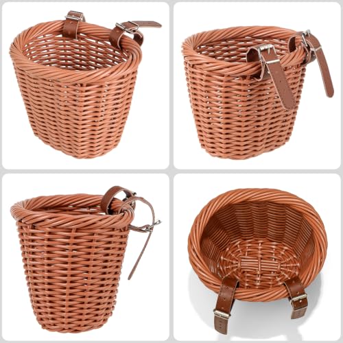 Kids Bicycle Basket - Woven Wicker Handlebar Basket - Brown