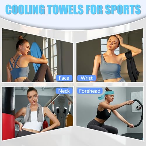 Cooling Towels 4-Pack - Soft & Breathable Microfiber - Light Blue/Royal Blue/Black/Grey