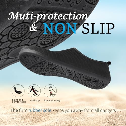 Water Shoes for Men & Women - Aqua Socks - Size 10-11 Women/9-10 Men - Black