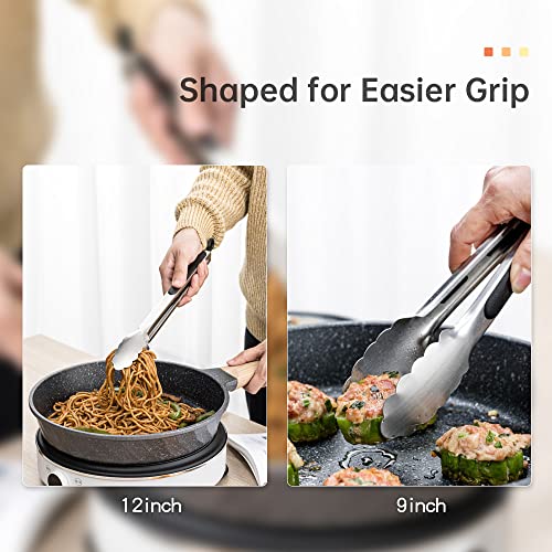 Stainless Steel Cooking Tongs Set - 9 & 12 Inch Lengths
