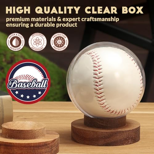 Baseball Display Case with Wooden Base - Round Clear Ball Holder