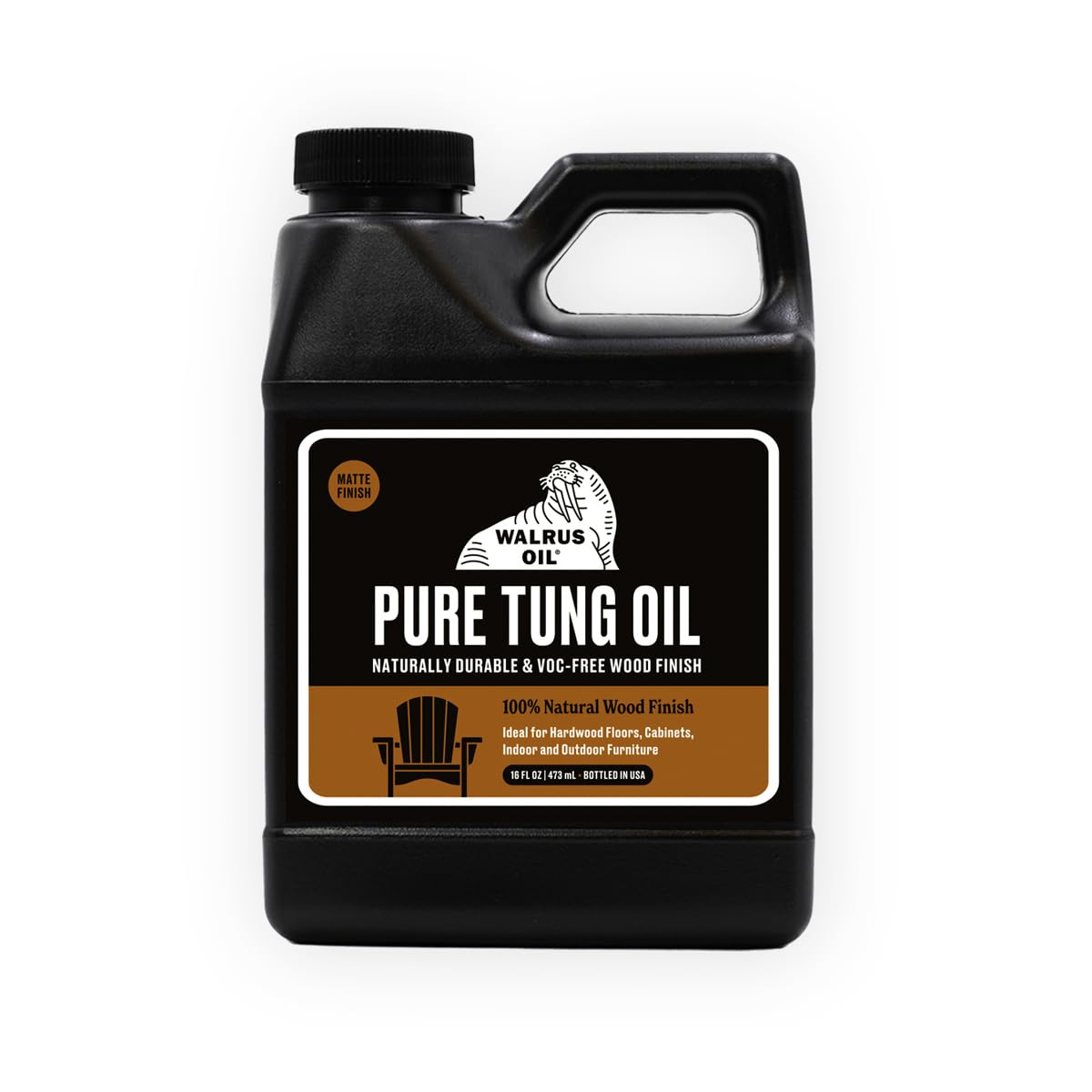 WALRUS OIL - 100% Pure Tung Oil, Wood Finish for Any Woodworking Project, Natural, Vegan, Food-Safe. 16oz Jug