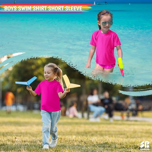 UPF 50 Rash Guard Swim Shirt for Boys - Neon Pink, 3T