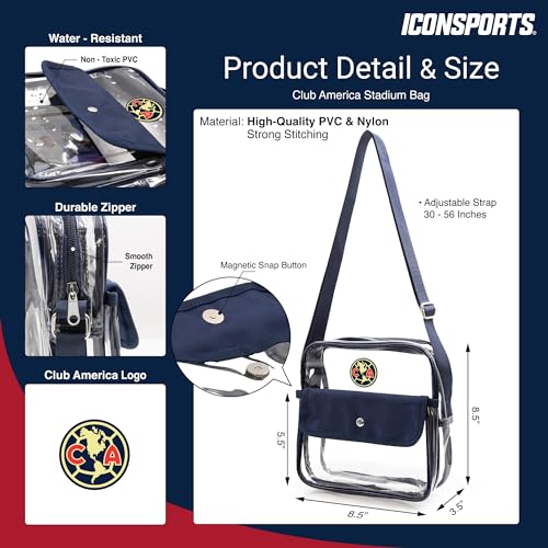 Clear Crossbody Bag - Stadium-Approved with Zipper & Side Pocket - Club America