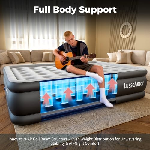 Portable Full Size Air Mattress with Built-in Pump, Leak-Proof PVC, 650lbs Capacity
