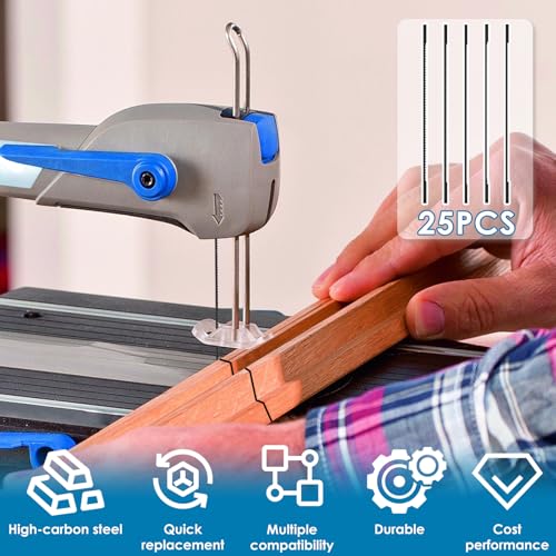 25Pcs Scroll Saw Blade Set, 6-1/2inch High Carbon Steel Coping Saw Blades(10TPI/15TPI/18TPI/24TPI/28TPI), Clean Cut Scroll Saw Blade Pin End Replacement for Cutting Wood Plastic Metal Leather