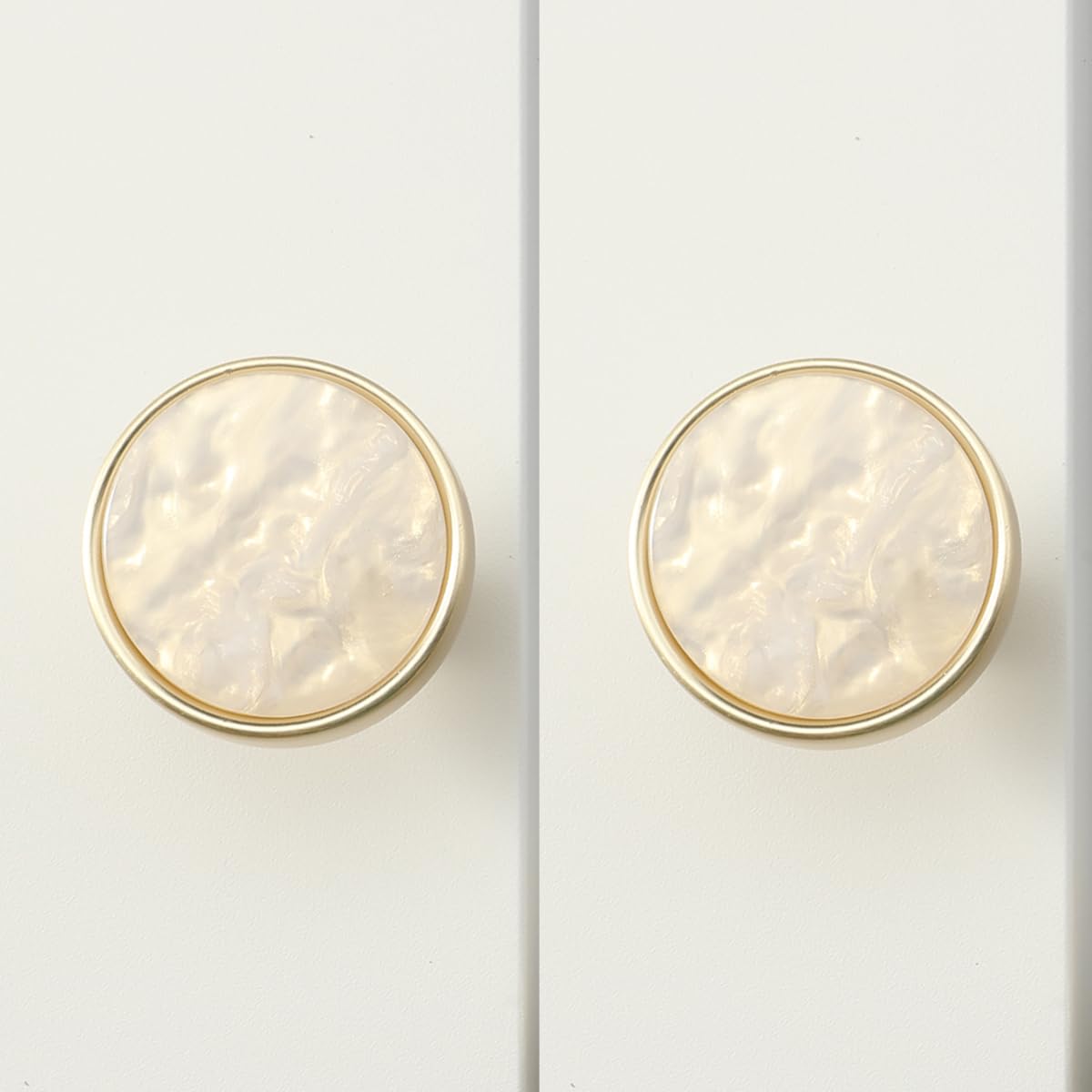 AENZOOY 2 Pack Round Yellow Pearl Gold Cabinet Knobs, 1.2" Brushed Gold, Classic Modern Style, Drawer & Cabinet Hardware