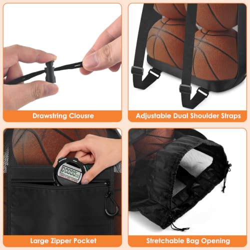 BROTOU 21x27 inch Soccer Ball Bag with Double Shoulder Straps (Fits 5 Basketballs/6 Soccer Balls) - Black