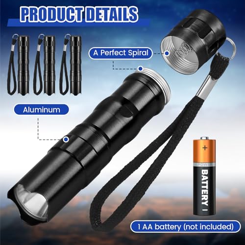 36 Pcs Mini Flashlights Bulk Bright Aluminum LED Handheld Torches with Lanyard Small LED Flashlights for Night Reading Emergency Hurricane Camping Hiking Halloween Party Favors(Black)