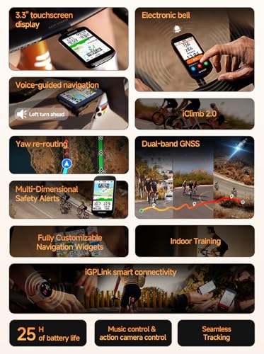 GPS Bike Computer with 3.3'' Touchscreen & Voice Navigation