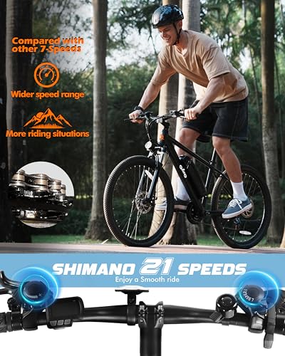 Lightweight 21-Speed Electric Mountain Bike - Matte Black