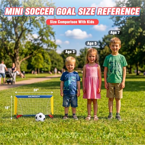 Kids Soccer Goal Set - 2 Pack Portable Pop Up Nets with Ball & Cones - Red, Yellow, Blue