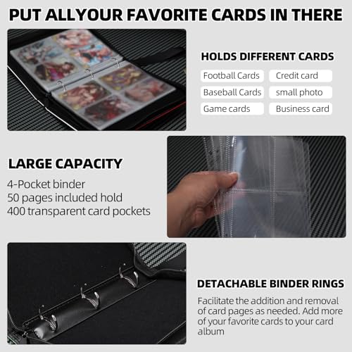 Collectible Trading Card Albums,4 Pocket Binder, 400 Double Sided PU