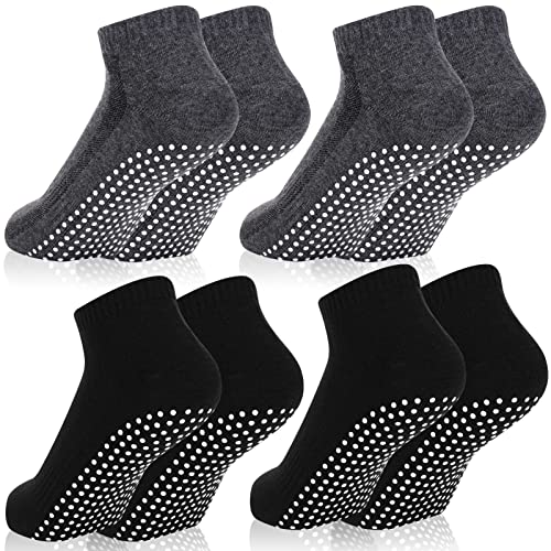 Non-Slip Yoga Socks with Grips - 4 Pairs, Dark Gray & Black