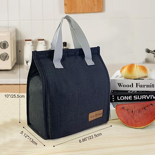 Minimalist Insulated Lunch Bag, Waterproof Small Lunch Tote - Black
